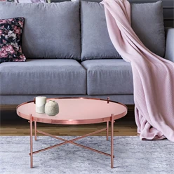 Couchtisch Ø 75x35 cm Kupfer aus Metall und Glas WOMO-Design 6392