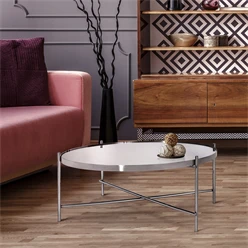 B-Ware Couchtisch Ø 75x35 cm Silber aus Metall und Glass WOMO-DESIGN 6392