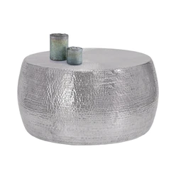 Couchtisch Ø 90x45 cm Silber aus Aluminium in Hammerschlag Optik WOMO-Design 1549
