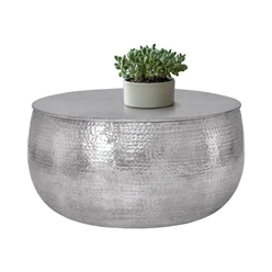 Couchtisch Ø 90x45 cm Silber aus Aluminium in Hammerschlag Optik WOMO-Design 1549