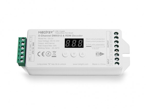 D5-CX DMX/RDM LED Dimmer 5-Kanal DC12-24V 20A