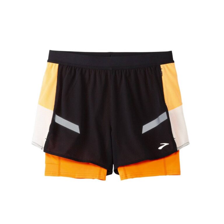 Damen Brooks Run Visible 4" 2in1 Shorts 2.0 Schwarz Orange