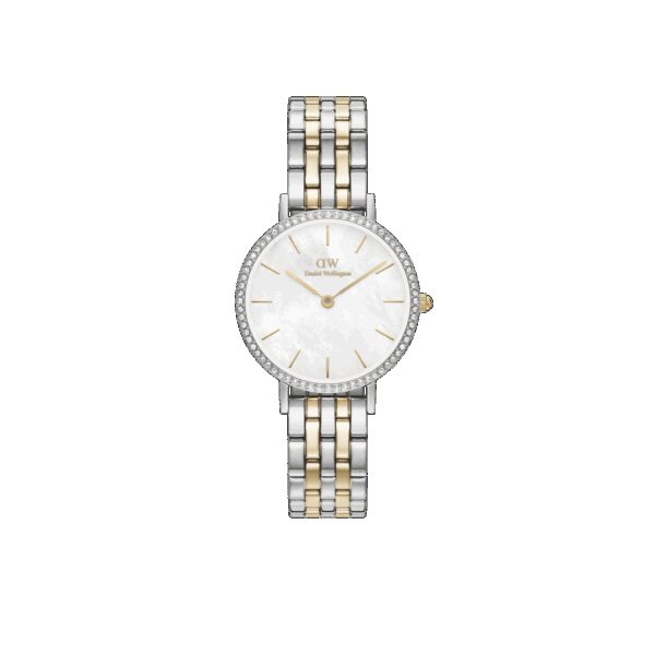 Daniel Wellington DW Uhr Petite Lumine Bezel 5-Link Two-Tone MOP Silver 28mm