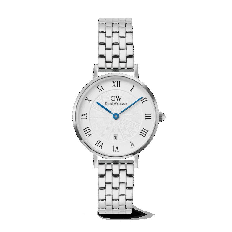 Daniel Wellington DW Uhr Petite Roman Numerals Date 5-link Silver 28mm