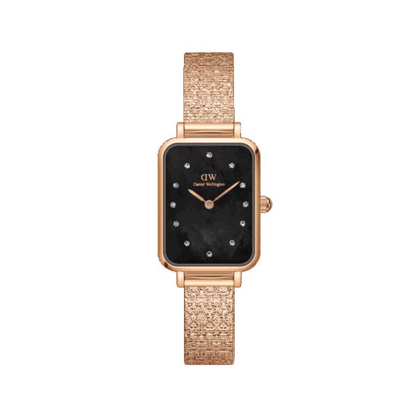 Daniel Wellington DW Uhr Quadro Lumine Pressed Piano Black MoP Rose Gold 20x26mm MIC