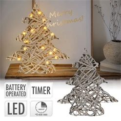 Deko Weihnachtsbaum mit warmweißen LEDs 30cm hoch Grau aus Rattan und Metall 596