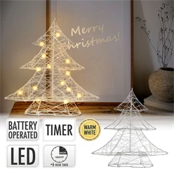 Deko Weihnachtsbaum mit warmweißen LEDs 30cm hoch Silber aus Metall 596