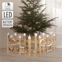 Deko Weihnachtszaun mit LED natur 98x39 cm aus Holz inkl. Vogelhäuschen 596