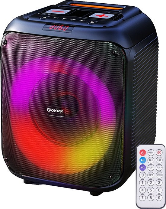 Denver - Bluetooth Lautsprecher Party Box - Disco Lights - Inkl. Fernbedienung - Mikrofonanschluss - BPS250 - Schwarz Elektronik