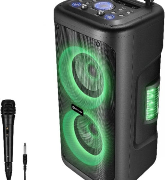 Denver Karaoke Set inkl. Mikrofon - Disco Lights - Bluetooth Lautsprecher Party Box - Micro SD / USB / AUX - TSP353 - Schwarz Elektronik