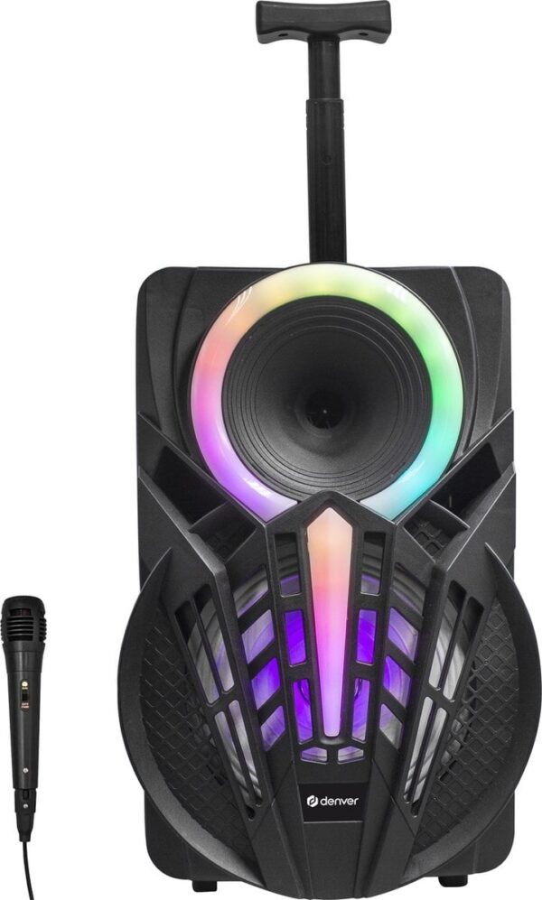 Denver Karaoke Set inkl. Mikrofon und Lichteffekte - 120W - Bluetooth Lautsprecher Party Box - Micro SD / USB / AUX - TSP301 - Schwarz Elektronik
