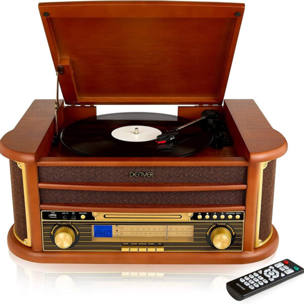 Denver Retro-Schallplattenspieler mit eingebauten Lautsprechern und Verstärker - Radio-CD-Player - MCR50 -Holz Elektronik
