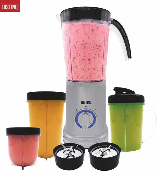 DistinQ Smoothie Maker Blender To Go Set mit 3 Kunststoffbechern - Blender Smoothie - 380 Watt - Edelstahl Mixer Wohnen & Kochen