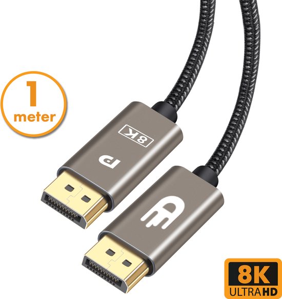 Drivv. Displayport-Kabel - 8K 60Hz - 4K 144 Hz - 32.4GBps - Displayport 1.4 - DP-Kabel - 1 Meter - Modern Grey Elektronik