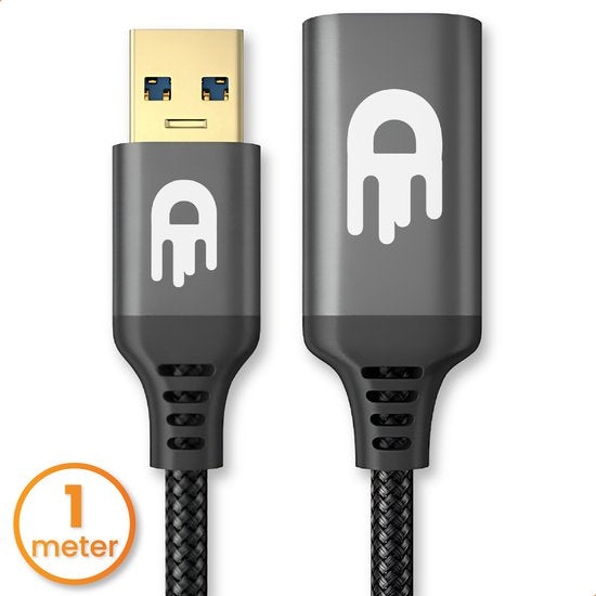 Drivv. Premium USB-Verlängerungskabel 3.0 - Stecker zu Buchse - USB-Datenkabel - schnelle Übertragung - 5Gbps - Nylon - 1 Meter - Schwarz Elektronik