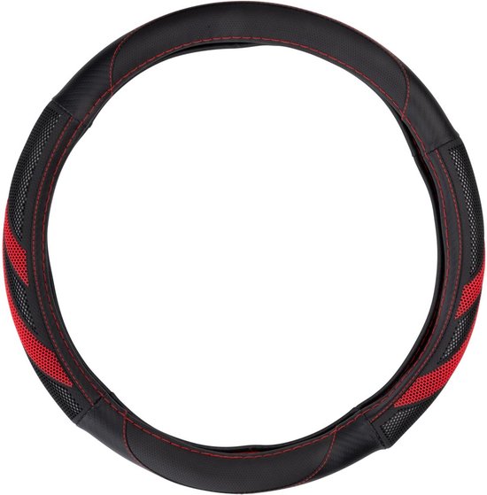 Dunlop Lenkradbezug Auto 38CM - Geeignet für Lenkräder 37-39CM - Komfortabler Griff - Anti-Rutsch - Autodekoration - Kunstleder - Schwarz/Rot Auto & Fahrrad