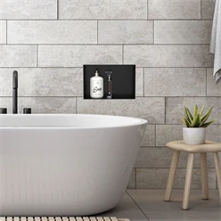 Duschnische 30x20 cm Schwarz aus Edelstahl Unterputz Rahmen Wandnische Duschablage LuxeBath 499999