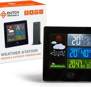 Dutch Originals Wetterstation - kabellos - Wetterstation mit Außensensor - Innen und Außen - Schwarz Elektronik