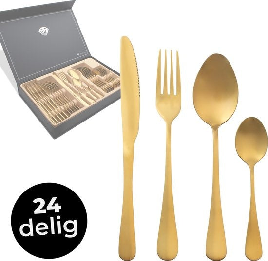 DymundÂ® Besteck-Set - 6 Personen Besteck - (24 Teile) - Glänzende Besteck-Sets - Inkl. Besteckkasten - Edelstahl - Gold Wohnen & Kochen