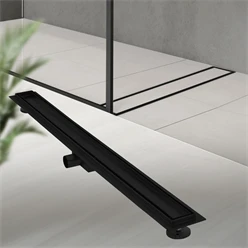 Edelstahl Duschrinne befliesbar 100 cm und Siphon Komplettset Schwarz flach LuxeBath 499999