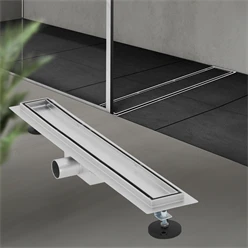 Edelstahl Duschrinne befliesbar 60 cm und Siphon Komplettset Silber flach LuxeBath 499999