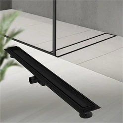 Edelstahl Duschrinne befliesbar 90 cm und Siphon Komplettset Schwarz flach LuxeBath 499999