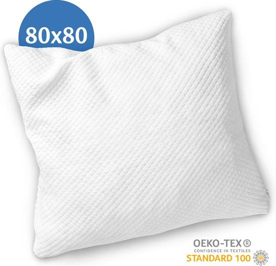 EL Life Kissen Nackenschmerzen - 80 x 80cm - Bambuskissen - Memory Foam / Memory Foam Füllung - Ergonomisch und orthopädisch - Inklusive Kopfkissenbezug Wohnen & Kochen