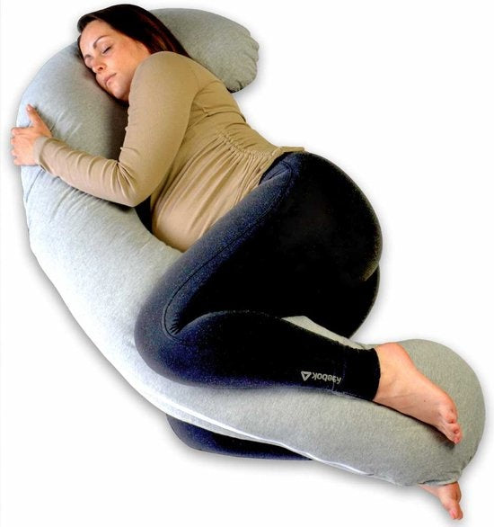 EL-Life - Schwangerschaftskissen XXL - J-Shape - 155cm - abnehmbarer Jersey-Baumwollbezug - Hellgrau Wohnen & Kochen