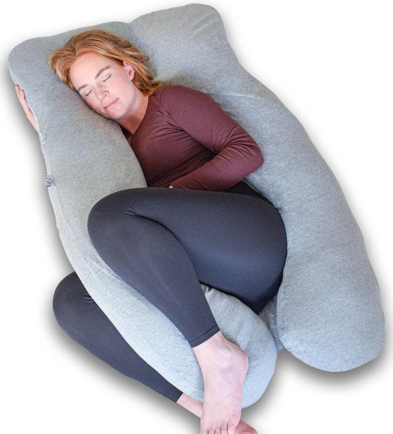 EL Life Umstandskissen XXL U-Shape - Stillkissen - Seidenschlafkissen - Körperkissen - abnehmbarer Jersey-Baumwollbezug - 140x80cm - Hellgrau Wohnen & Kochen