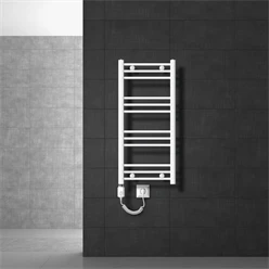 Elektrischer Badheizkörper mit Heizstab 300W 400x800 mm Weiß gebogen mit Seitenanschluss LuxeBath 586