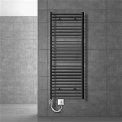 Elektrischer Badheizkörper mit Heizstab 900W 600x1500 mm Anthrazit gebogen Seitenanschluss & Thermostat Digitalanzeige LuxeBath 586