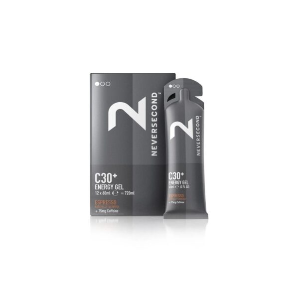 Energiegel Neversecond C30+ Espresso 75mg Koffein Box mit 12 Einheiten Ernährung