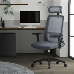 Ergonomischer Bürostuhl Grau Netzgewebe mit verstellbaren Armlehnen und Kopfstütze ML-Design 2045