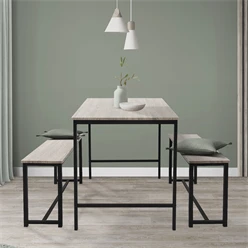 Esszimmergruppe mit 2 Bänken 3-Teilig mit Esstisch Sonoma-Eiche Stahlgestell ML-Design 4355