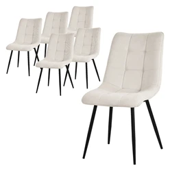 Esszimmerstühle 6er Set Beige Küchenstuhl mit Polyesterbezug und Stahlbeinen ML-Design 5886