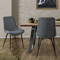 Esszimmerstuhl 2er Set Anthrazit mit Kunstlederbezug und Stahlbeinen Küchenstuhl mit Rückenlehne ML-Design 5886