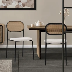 Esszimmerstuhl 2er Set Beige bis 120 kg Rattan Rückenlehne ML-Design 5886