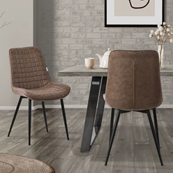 Esszimmerstuhl 2er Set Braun mit Kunstlederbezug und Stahlbeinen Küchenstuhl mit Rückenlehne ML-Design 5886