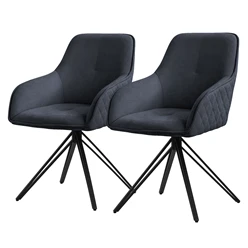 Esszimmerstuhl 2er Set drehbar Schwarz aus Textil Webstoff mit Rücken- und Armlehne ML-Design 5886