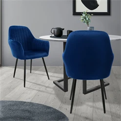 Esszimmerstuhl 2er Set mit Rücken- und Armlehnen Blau Küchenstuhl mit Microfaser-Samtbezug ML-Design 5886