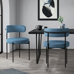 Esszimmerstuhl 2er Set mit Teddystoff mit Rückenlehne Blau Küchenstuhl ML-Design 5886
