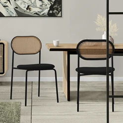 Esszimmerstuhl 2er Set Schwarz bis 120 kg Rattan Rückenlehne ML-Design 5886