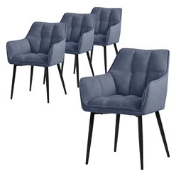 Esszimmerstuhl 4er Set Blau aus Frotteestoff mit dickem gepolsterter Sitz ML-Design 5886