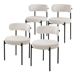 Esszimmerstuhl 4er Set mit Teddystoff mit Rückenlehne Weiß Küchenstuhl ML-Design 5886
