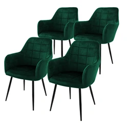 Esszimmerstuhl 4er Set Quadrat Steppung mit Rücken- und Armlehnen Dunkelgrün Küchenstuhl mit Microfaser-Samtbezug ML-Design 5886