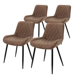 Esszimmerstuhl 4er Set Rauten Steppung Braun Kunstlederbezug mit Metallbeinen & Hohe Rückenlehne inkl. Montagematerial ML-Design 5886