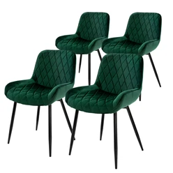 Esszimmerstuhl 4er Set Rauten Steppung Dunkelgrün Samtbezug mit Metallbeinen inkl. Montagematerial ML-Design 5886