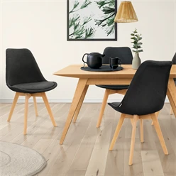 Esszimmerstuhl 4er Set Schwarz Leinenbezug mit Holzbeinen ML-Design 5886