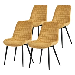 Esszimmerstuhl 4er Set Senfgelb mit Samtbezug und Stahlbeinen Küchenstuhl mit Rückenlehne ML-Design 5886