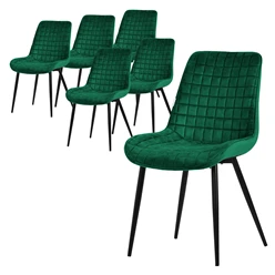 Esszimmerstuhl 6er Set Dunkelgrün mit Samtbezug und Stahlbeinen Küchenstuhl mit Rückenlehne ML-Design 5886